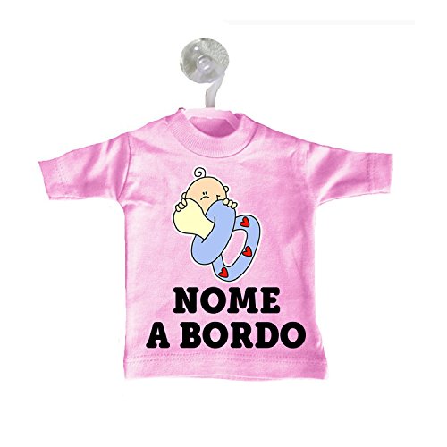 Mini T-shirt auto macchina magliettina rosa bimbo bimba a bordo personalizzata nome baby bebè ciuccio …