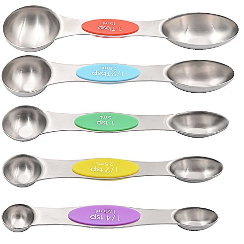GreeSuit set di 5 cucchiai dosatori Misuratori di cucchiaio in acciaio inossidabile a doppia faccia per ingredienti liquidi e asciutti, cottura e cottura (colore)