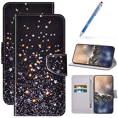 URFEDA Cover Compatibile con Huawei Mate 30 Pro Custodia Flip Cover in PU Pelle Portafoglio Custodia Magnetica Disegni Wallet Cover Antiurto Kickstand Soporto Slot per Schede Chiusura,Stella nera