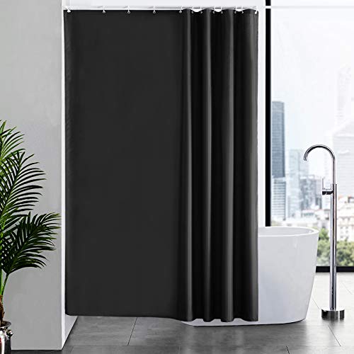 Furlinic Tende Doccia Anti-Muffa Tessuto in Poliestere, Nero Tende Doccia Impermeabile &Lavabile,Tenda Vasca da Bagno con 12 Ganci Tenda doccia-180x200cm.