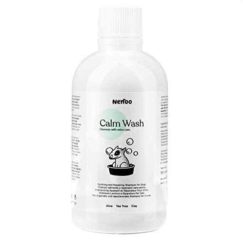 Nenoo Calm Wash per pelle secca e pruriginosa. Shampoo emolliente e riparatore per cani con aloe vera, tea tree e argilla bianca. Flacone da 500 ml