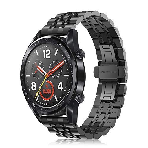 FINTIE Cinturino Compatibile con Huawei Watch GT/GT 2 / GT Active/GT Elegant smartwatch - Cinturini di Ricambio in Acciaio Inossidabile Banda con Fibbia di Metallo, Nero