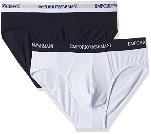 Emporio Armani Mens Knit 2 Pack Brie Slip, Multicolore (Bianco/Marine), L (Pacco da 2) Uomo