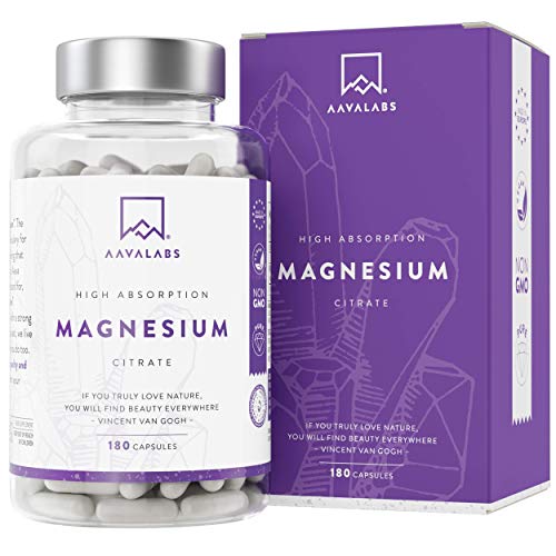 Integratore di Magnesio Citrato [ 448 mg ] 180 Capsule by AAVALABS – Puro & Senza Additivi – Per Ossa e Muscoli in Salute – Qualità Nordica – 100% vegano e senza OGM.