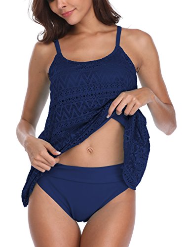 FLYILY Donna Swimwear Due Pezzi Costume Costumi da Bagno Donne Tankini Bikini Monokini Top Beachwear(Darkblue,XL)