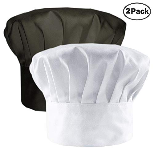 IHUIXINHE 2 Pezzi Cappelli da Cuoco Cotone Regolabile Elastico Cappelli da Chef, Adulto Cappelli da Chef, Bianco,Nero