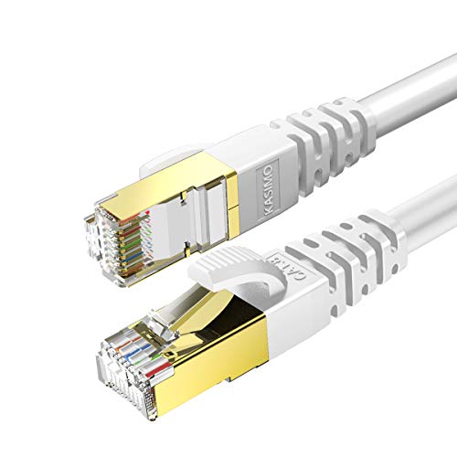 KASIMO Cavo Ethernet (15m Bianco x 3 Pezzi) LAN Cat 8 Patch Cavi Rete Alta velocità 40 Gbps / 2000Mhz
