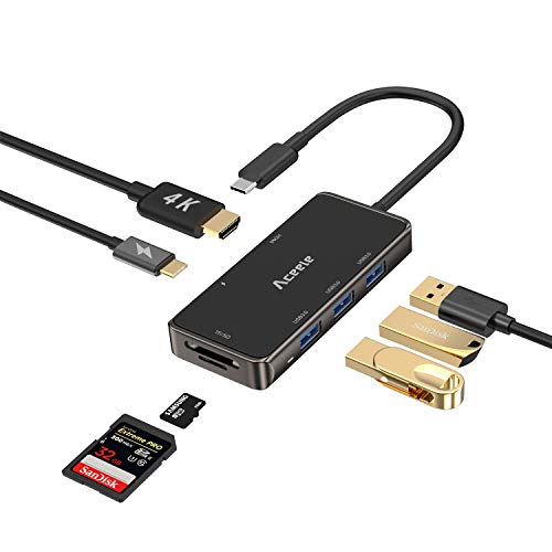 Aceele Hub USB C, 7 en 1 Hub Tipo C con 4K HDMI, Puerto de Carga Tipo C, 3 Puertos USB 3.0 y Lector de Tarjetas SD/TF para MacBook PRO 2018, dell XPS 15, Google Chromebook Pixel etc