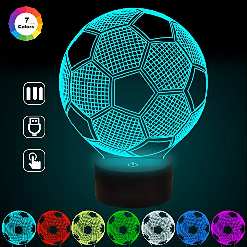 Lampada per illusione ottica 3D di calcio notturno per bambini con 7 colori che cambiano calcio Idea regalo di San Valentino per fan di sport Ragazzi Ragazze