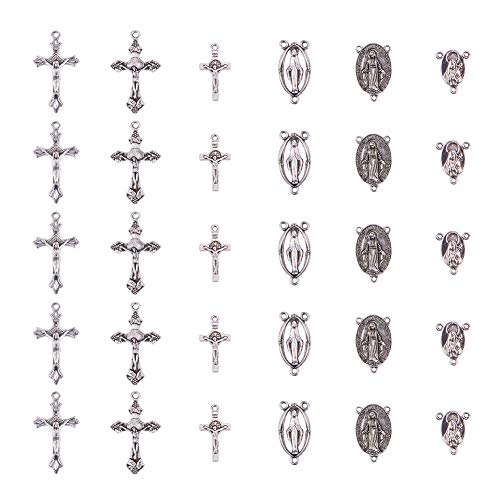 PandaHall Elite 30pcs Ciondoli in Lega Stile Tibetano Argento Antico Croce per Gioielli Orecchini Collana Bracciale