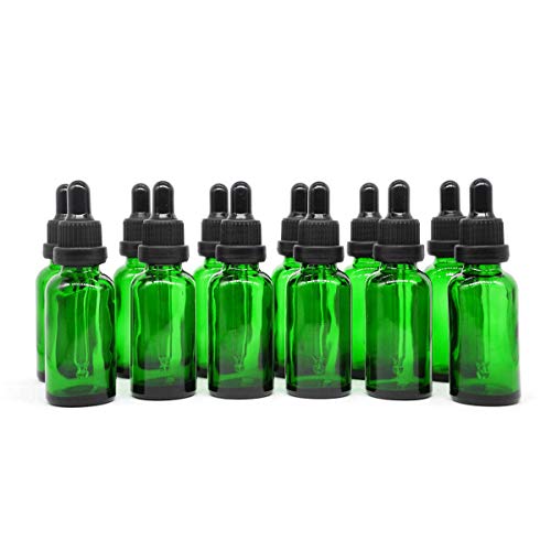 Yizhao Verde Bottiglie Contagocce Vetro 30ML, con Pipette Contagocce Vetro, per Laboratorio,Olio Essenziale, Aromaterapia– 12 Pcs