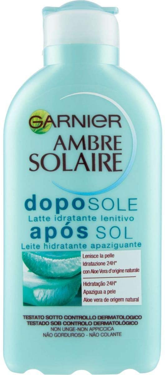 Garnier Ambre Solaire Crema Doposole Aloe Vera, Latte Idratante Lenitivo, Formula Arricchita con Aloe Vera, 200 ml, Confezione da 1