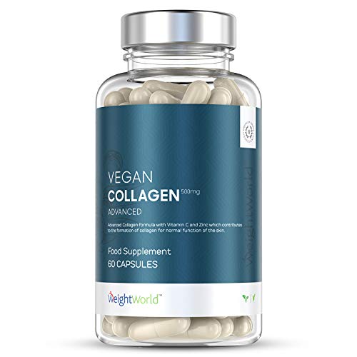 Collagene Vegetale - Vegan Collagen Advanced 500mg - Integratore Vegano con Acido Ialuronico, Vitamina C, Zinco, MSM, Resveratrolo Forte - Proteine Vegane - Antirughe e Cura Della Pelle, 60 Capsule