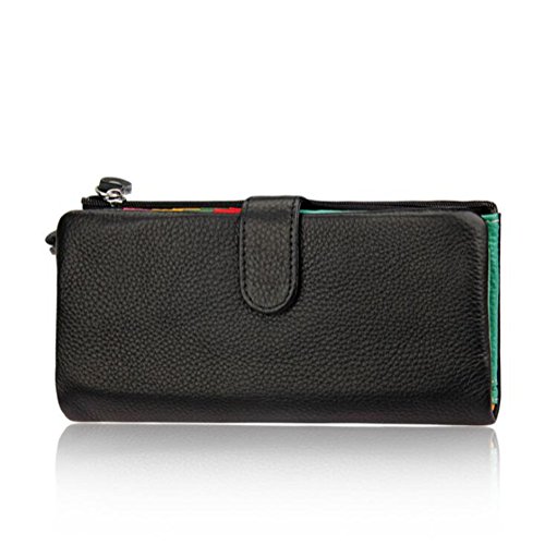 AprinCtempsD Portafoglio in Vera Pelle Porta carte di credito Lungo Portamonete Elegante Pochette Grande Capacità Cerniera per Donna (Nero)