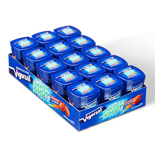Vigorsol Energy Shot Chewing Gum Senza Zucchero, con Caffeina, con Vitamine, Gusto Menta, Confezione da 15 Mini Barattoli, 12 Gomme da Masticare Ciascuno