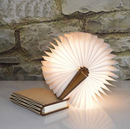 Baulanna Lampada Libro Luce LED,USB ricaricabile pieghevole in legno magnetico LED Light del libro di lamp, lampada da comodino, lampada da tavolo, 2000 mAh (Beige, 12 x 9 x 2,5 cm)