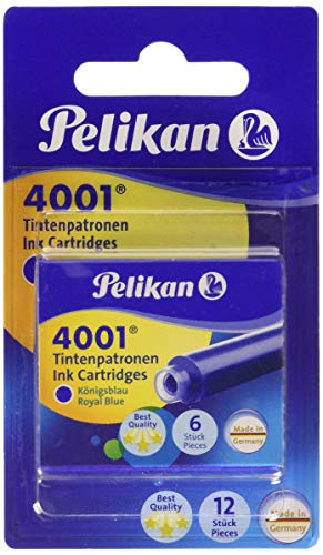 Pelikan - Set Cartucce Inchiostro 4001 per Stilografiche TP6, Confezione Risparmio 12 Unità, 2 Scatole da 6 Cartucce, Blu Royal, Prodotto in Germania, 330795