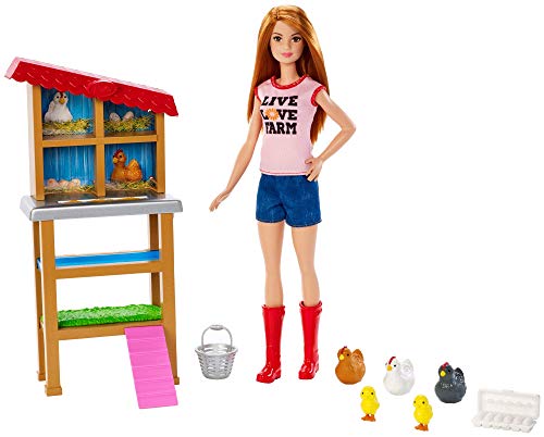 Barbie Carriere Fattoria dei Polli, Playset con Bambola, Galline, Polli e Accessori, FXP15