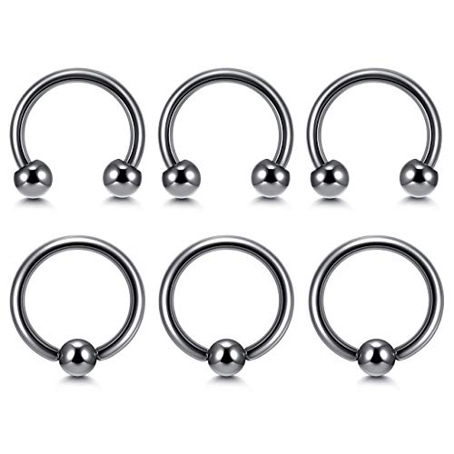 Zysta 6pcs 16G 8mm Orecchini Piercing Naso Titanio Metallo Anello Cerchio Septum Ferro di Cavallo Cartilagine Labbro Helix Trago Setto Sopracciglia