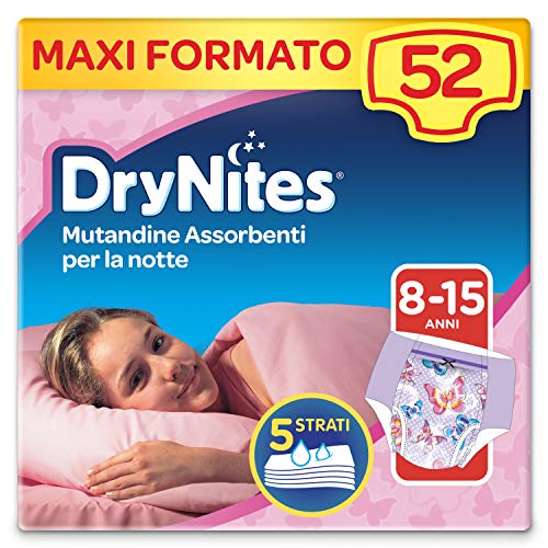 Drynites Mutandine Assorbenti per la Notte per Bambina, 27-57 Kg, Confezione da 52 pezzi (4 x 13)