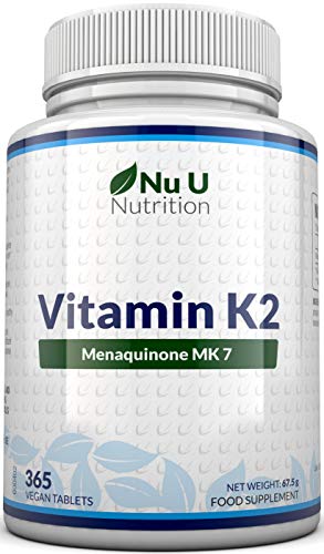 Vitamina K2 MK 7 | 365 Compresse Vegetariane e Vegane | Scorta Per 1 Anno di Vitamina K2 Menachinone MK7 Nu U Nutrition