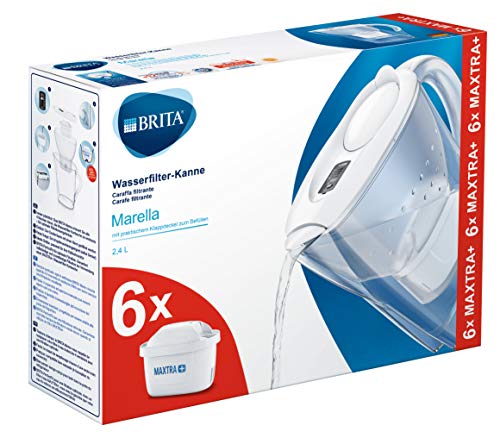 Brita Marella - Caraffa Filtrante per Acqua, 2.4 Litri, 6 Filtri Maxtra+ inclusi