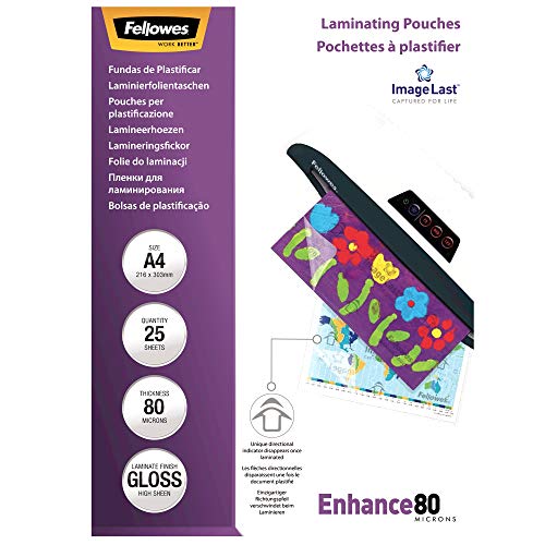 Fellowes 5396205 Pouches Lucide Enhance80, Formato A4, 80 Micron, Confezione da 25 Pezzi
