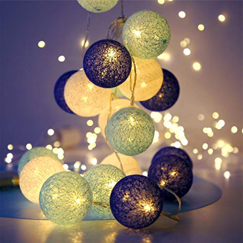 Luci a LED per interni da, 20 pezzi, a forma di palla di cotone, luci da parete, decorazione per feste di matrimonio, casa, decorazione natalizia (tonalità blu, alimentazione tramite USB)