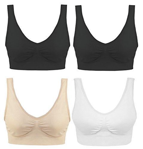 Boolavard 4 Pezzi Bra - Il Reggiseno Comfort. qualità Premium - Miglior Garantita nel Mercato S-XXXL! (3 Set di Colori + Reggiseno Nero Libero, XL - Misura del Torace - 41.5-43in EU 42-44)