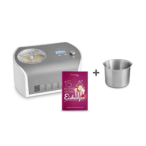 Gelatiera Elli con Compressore Autorefrigerante 135W, 1.2L, Macchina per Gelato e Sorbetto in Acciaio inox, Cestello per Gelato Estraibile, Ice Cream Maker, Ricettario incluso