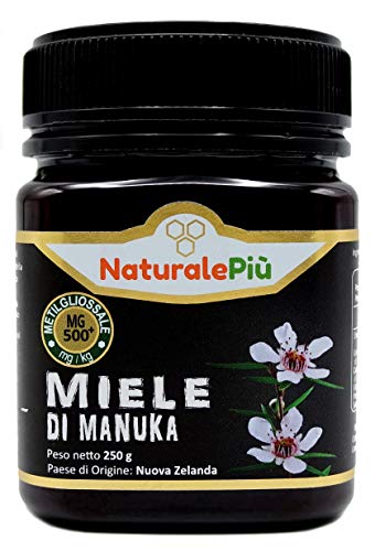 Miele di Manuka 500+ MGO 250 gr. Prodotto in Nuova Zelanda, Attivo e Grezzo, Puro e Naturale al 100%. Metilgliossale Testato da Laboratori Accreditati.