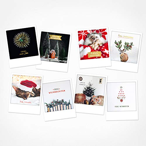 PICKMOTION Set di 6 biglietti di Natale Polaroid Premium Instagram, biglietti di auguri fatti a mano, divertenti scritte e motivi X-Mas, biglietti di Natale