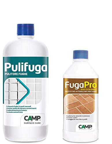 Camp PULIFUGA, pulitore detergente concentrato per fughe + FUGA PRO mantiene le fughe trattate nuove per anni e agevola la pulizia quotidiana