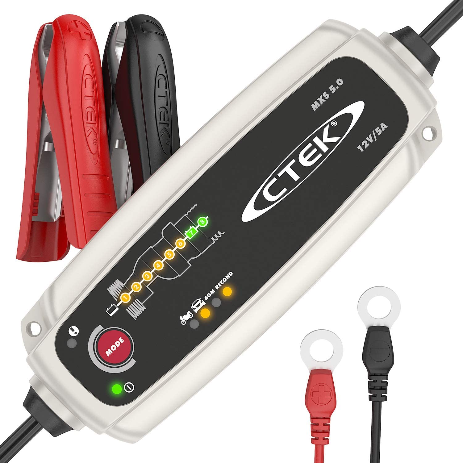 CTEK MXS 5.0 Caricabatterie Automatico (Carica, Mantiene e Ripristina Batterie da Auto e Moto) 12V, 5 Amp. – Presa Europea