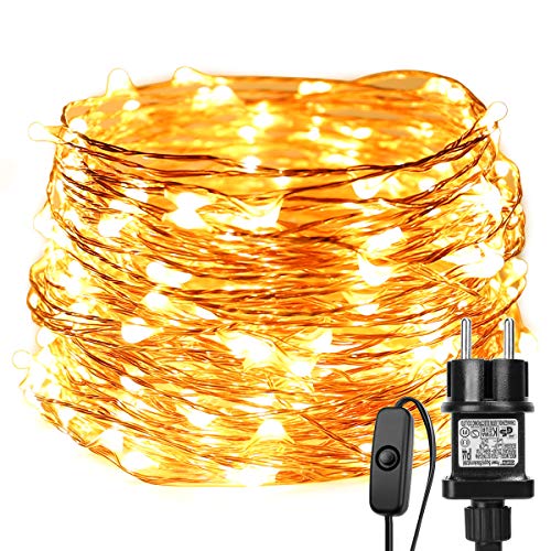 LE Stringa luminosa 22m, 200 LED in Rame Impermeabile e Immergibile IP65 Modellabile Bianco Caldo Per decorazioni Feste Alberi di Natale, San Valentino
