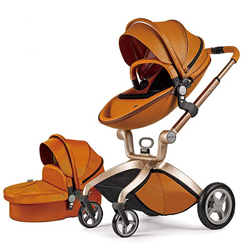 Hot Mom passeggino per bambini 100% cuoio PU, alto paesaggio, angolo di altezza regolabile del sedile, reversibile, maneggiare fino a 118cm,combinazione di seduta e culla in 2020,marrone