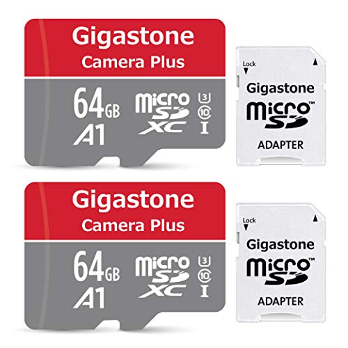 Gigastone Scheda di Memoria Micro SD XC 64GB U1, A1, velocità Fino a 90/25 MB/Sec(R/W) + Adattatore SD. Multipack con 2 Schede. per Telefono, Fotocamere Videocamera, Tablet, Gopro, Switch