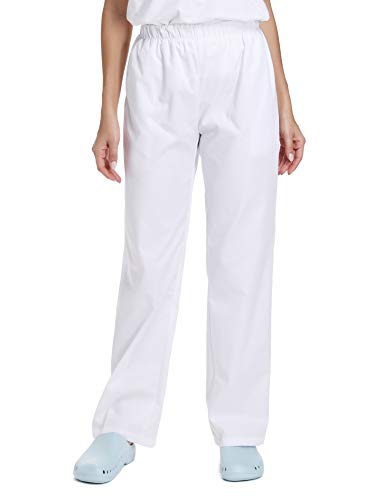 WWOO Donna Pantalone da lavoro Bianco puro Cotone Pantaloni Pantaloni da Infermiere opaco pantalaccio con elastico Materiale Spessa XL