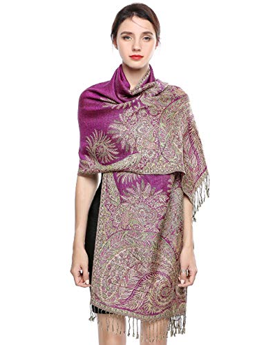 EASE LEAP Sciarpa Pashmina per donna scialle avvolgente caldo di lusso con sensazione di seta Hijab Paisley in colori ricchi con frange 200 * 70cm/(Rosso porpora)