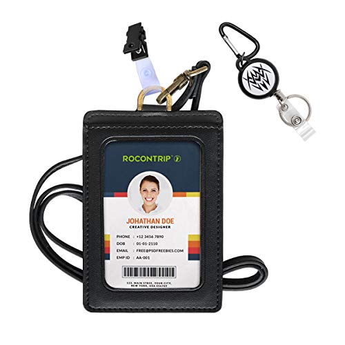 Porta badge per cordino in pelle per carta d'identità tipo IC orizzontale per infermiera Donna con cordino Badge (Bobina verticale nera)