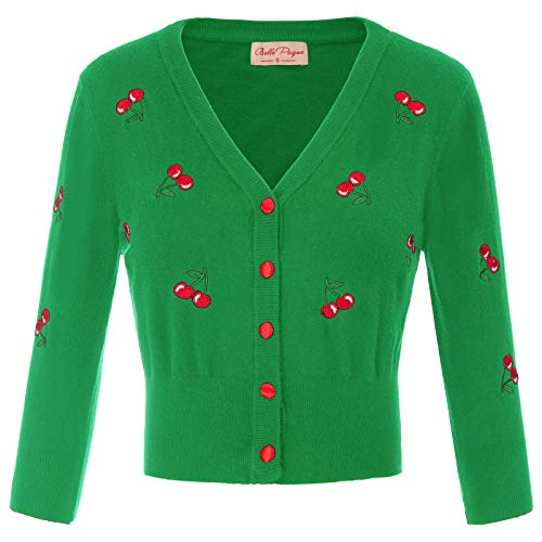 Belle Poque Cardigan con Coprispalle Verde da Donna Elegante Top con Maniche 3/4 Floral-3 (609-3) X-Large