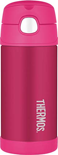 Thermos - Caraffa Termica in Acciaio Inox, 355 ml, per Cannuccia, Colore: Rosa Bottiglia con Cannuccia Rosa