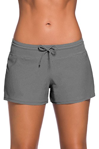 Yavero Pantaloncini da Bagno Donna Costumi Pantaloncini Asciugatura Rapida Pantaloncini da Mare con Drawstring Regolabile Grigio M