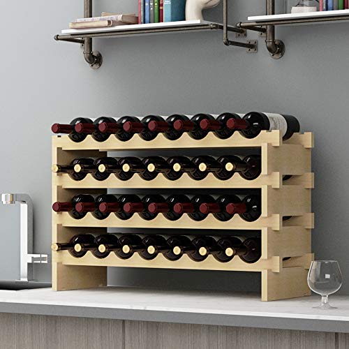 sogesfurniture Portabottiglie di Vino,Portabottiglie a 4 piani Portabottiglie 32 Portabottiglie, Portabottiglie in legno massello naturale per bar cucina domestica BHEU-BY-WS4832M