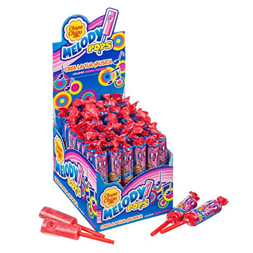 Chupa Chups Melody Pops, Lecca-Lecca Fischietto, Caramella Lollipop Gusto Fragola, Confezione da 48 Pezzi