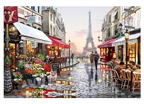 Diy Oil Paint by Number Kit, Dipingere Paintworks Romantic Eiffel Tower Parigi Street View Disegno con spazzole 16 * 20 pollici decorazioni natalizie decorazioni regali (senza cornice)