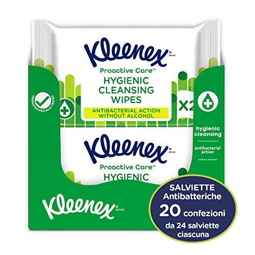 Kleenex Proactive Care Salviette Igenizzanti Anti Batteriche, 480 Salviette - 20 Pacchi da 24 Salviette