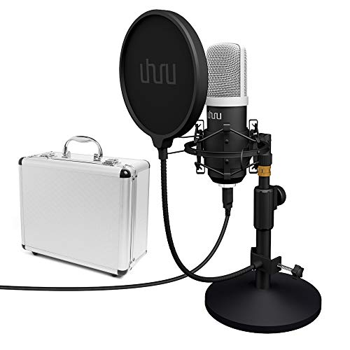 microfono a condensatore USB con custodia in alluminio, UHURU Professional 192kHz/24 bit mic streaming cardioide con supporto da tavolo,shock mount,filtro pop per Skype,YouTube, registrazione giochi