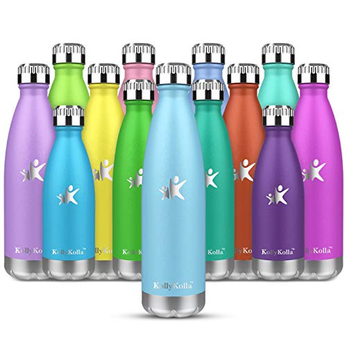 KollyKolla Bottiglia Acqua, Borraccia Termica in Acciaio Inox 500ml, Bottiglia Bambini Isolamento Sottovuoto a Doppia Parete, Bottiglia Sports Senza BPA per Escursionismo, Yoga, Bicicletta, Scuola