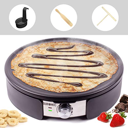 Duronic PM152 Crepiera 1500W con piastra antiaderente per crepes da 37 cm – Accessori inclusi – Temperatura regolabile – Ideale per preparare pancake, crepes, frittate